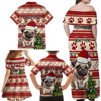 Custom Dog Christmas Family Matching Off Shoulder Maxi Dress and Hawaiian Shirt Cute Pug Dog With Xmas Tree - Wonder Print Shop