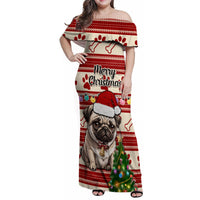 Custom Dog Christmas Family Matching Off Shoulder Maxi Dress and Hawaiian Shirt Cute Pug Dog With Xmas Tree - Wonder Print Shop