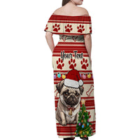 Custom Dog Christmas Family Matching Off Shoulder Maxi Dress and Hawaiian Shirt Cute Pug Dog With Xmas Tree - Wonder Print Shop