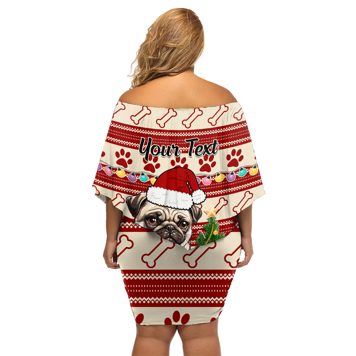 Custom Dog Christmas Family Matching Off Shoulder Short Dress and Hawaiian Shirt Cute Pug Dog With Xmas Tree - Wonder Print Shop