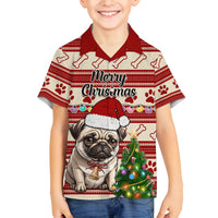 Custom Dog Christmas Family Matching Off Shoulder Short Dress and Hawaiian Shirt Cute Pug Dog With Xmas Tree - Wonder Print Shop