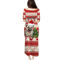 Custom Dog Christmas Family Matching Puletasi Dress and Hawaiian Shirt Cute Pug Dog With Xmas Tree - Wonder Print Shop