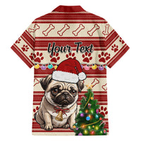 Custom Dog Christmas Family Matching Short Sleeve Bodycon Dress and Hawaiian Shirt Cute Pug Dog With Xmas Tree - Wonder Print Shop