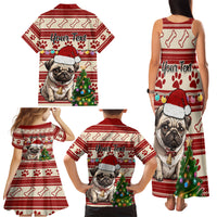 Custom Dog Christmas Family Matching Tank Maxi Dress and Hawaiian Shirt Cute Pug Dog With Xmas Tree - Wonder Print Shop