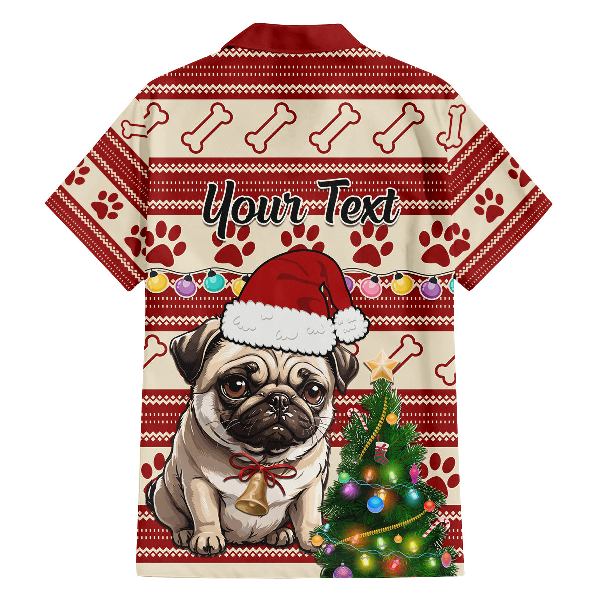 Custom Dog Christmas Family Matching Tank Maxi Dress and Hawaiian Shirt Cute Pug Dog With Xmas Tree - Wonder Print Shop