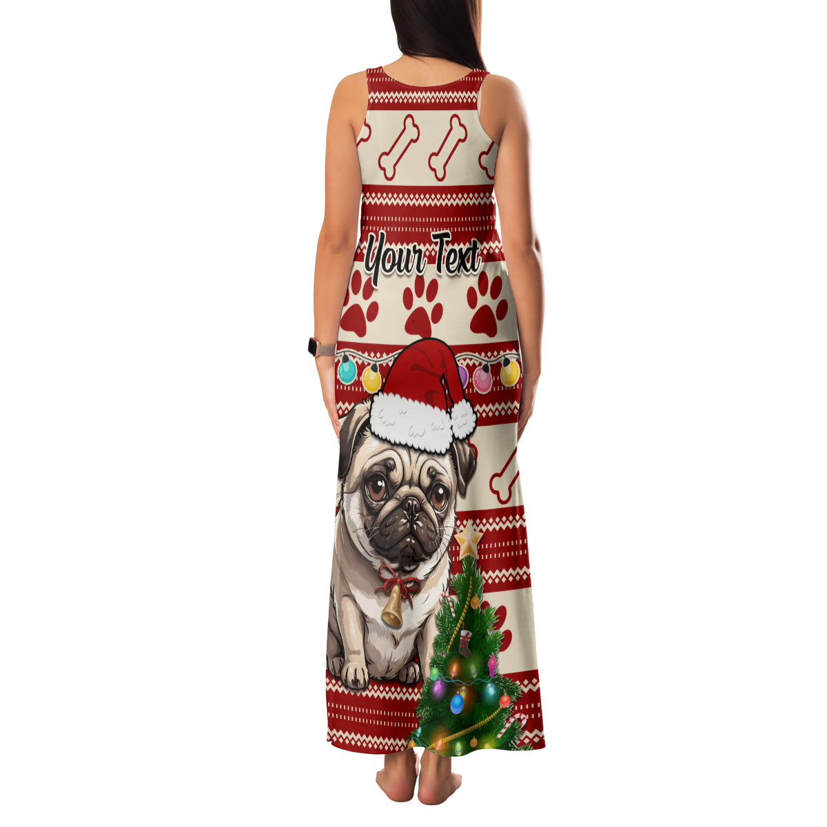 Custom Dog Christmas Family Matching Tank Maxi Dress and Hawaiian Shirt Cute Pug Dog With Xmas Tree - Wonder Print Shop