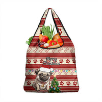 Custom Dog Christmas Grocery Bag Cute Pug Dog With Xmas Tree