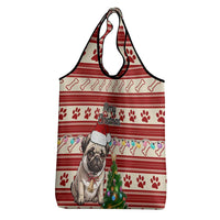 Custom Dog Christmas Grocery Bag Cute Pug Dog With Xmas Tree