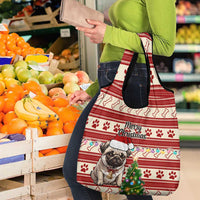 Custom Dog Christmas Grocery Bag Cute Pug Dog With Xmas Tree