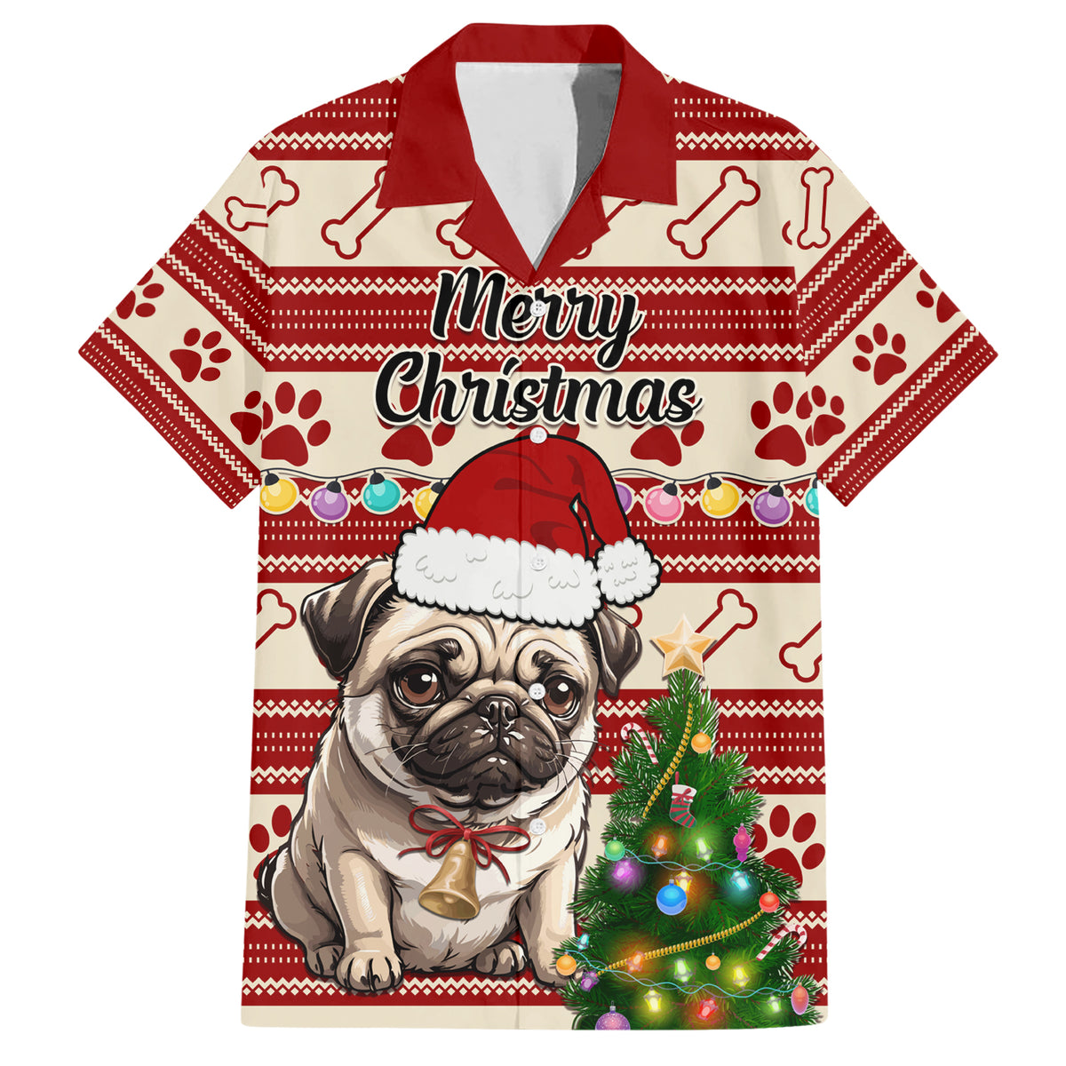 Custom Dog Christmas Hawaiian Shirt Cute Pug Dog With Xmas Tree - Wonder Print Shop