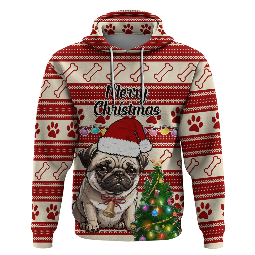 Custom Dog Christmas Hoodie Cute Pug Dog With Xmas Tree - Wonder Print Shop