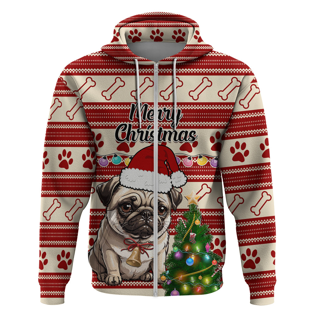 Custom Dog Christmas Hoodie Cute Pug Dog With Xmas Tree - Wonder Print Shop