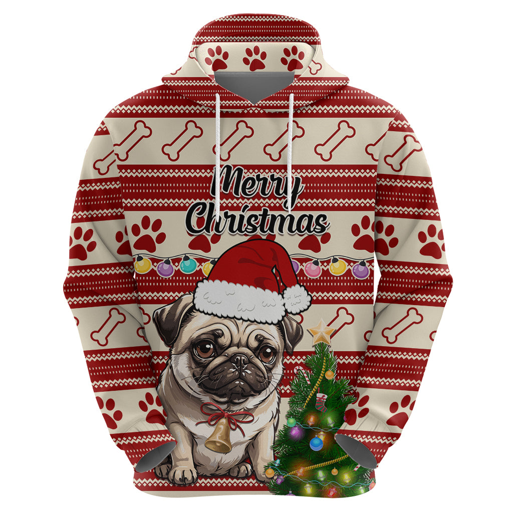 Custom Dog Christmas Hoodie Cute Pug Dog With Xmas Tree - Wonder Print Shop