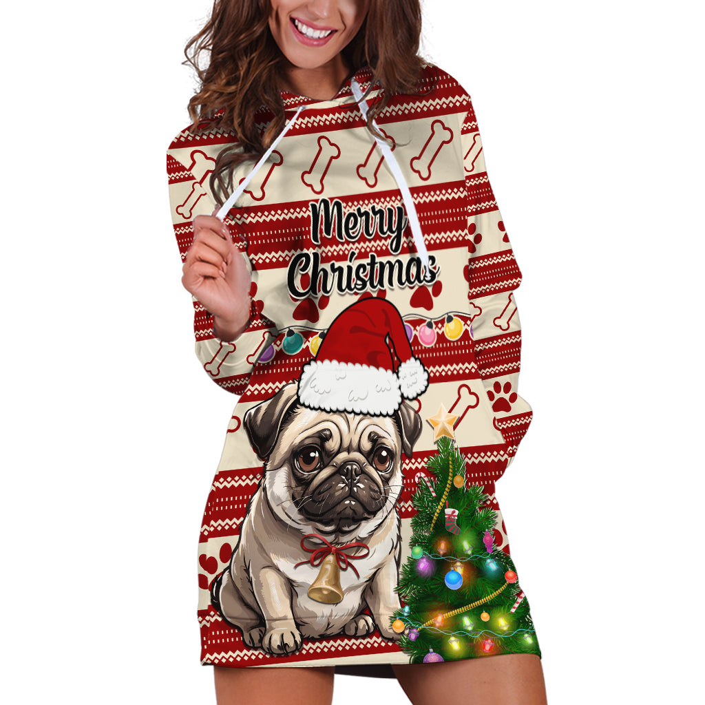 Custom Dog Christmas Hoodie Dress Cute Pug Dog With Xmas Tree - Wonder Print Shop