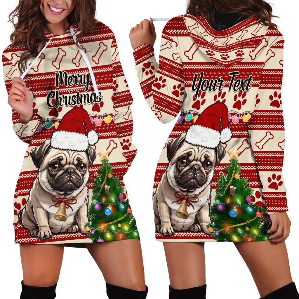 Custom Dog Christmas Hoodie Dress Cute Pug Dog With Xmas Tree - Wonder Print Shop