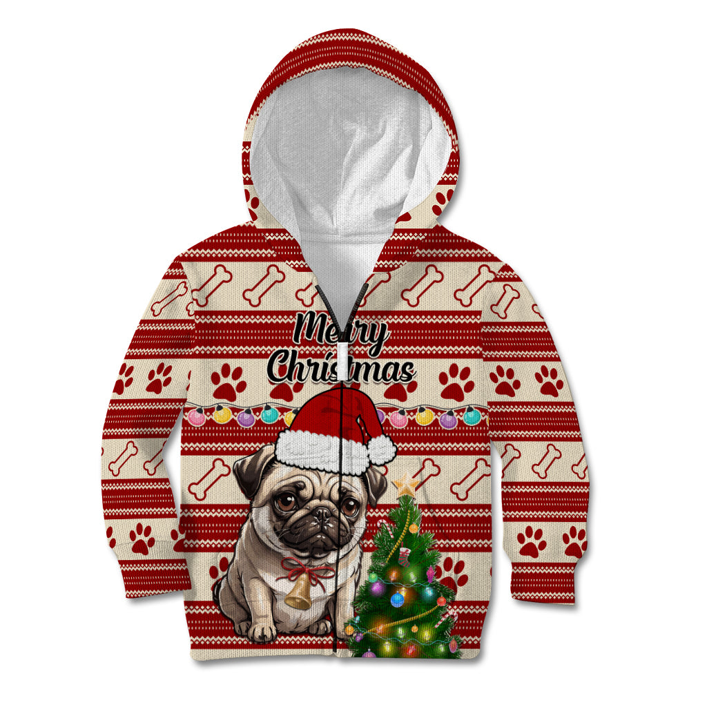 Custom Dog Christmas Kid Hoodie Cute Pug Dog With Xmas Tree - Wonder Print Shop