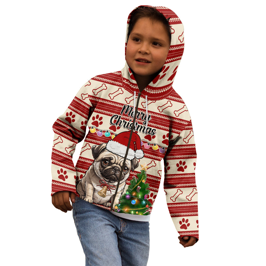 Custom Dog Christmas Kid Hoodie Cute Pug Dog With Xmas Tree - Wonder Print Shop