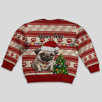 Custom Dog Christmas Kid Ugly Christmas Sweater Cute Pug Dog With Xmas Tree - Wonder Print Shop