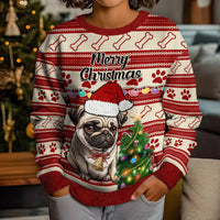 Custom Dog Christmas Kid Ugly Christmas Sweater Cute Pug Dog With Xmas Tree - Wonder Print Shop