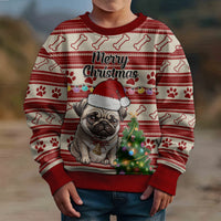 Custom Dog Christmas Kid Ugly Christmas Sweater Cute Pug Dog With Xmas Tree - Wonder Print Shop