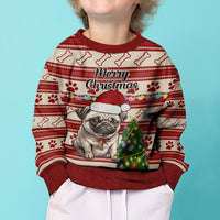 Custom Dog Christmas Kid Ugly Christmas Sweater Cute Pug Dog With Xmas Tree - Wonder Print Shop