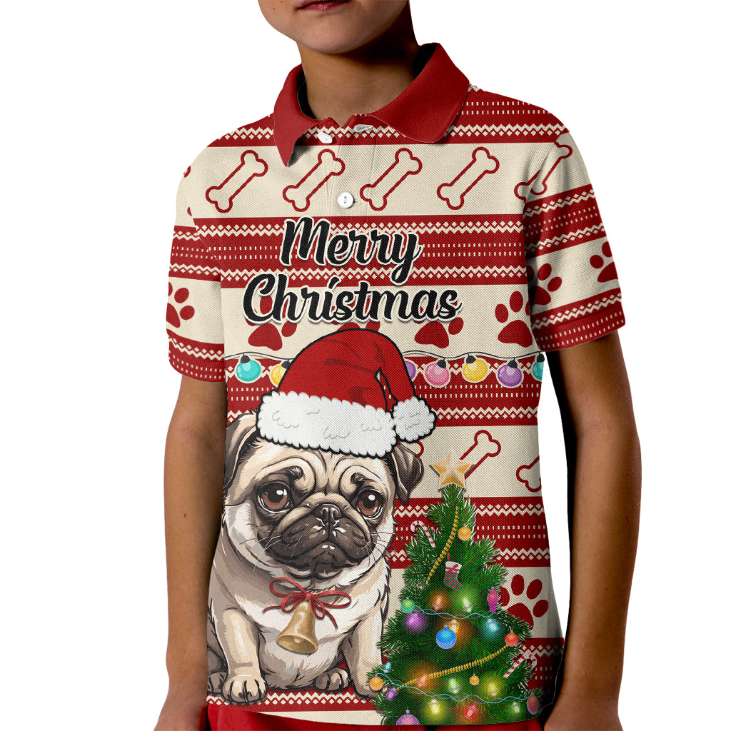 Custom Dog Christmas Kid Polo Shirt Cute Pug Dog With Xmas Tree - Wonder Print Shop