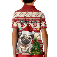 Custom Dog Christmas Kid Polo Shirt Cute Pug Dog With Xmas Tree - Wonder Print Shop