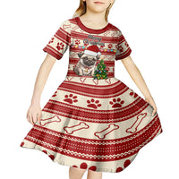 Custom Dog Christmas Kid Short Sleeve Dress Cute Pug Dog With Xmas Tree - Wonder Print Shop