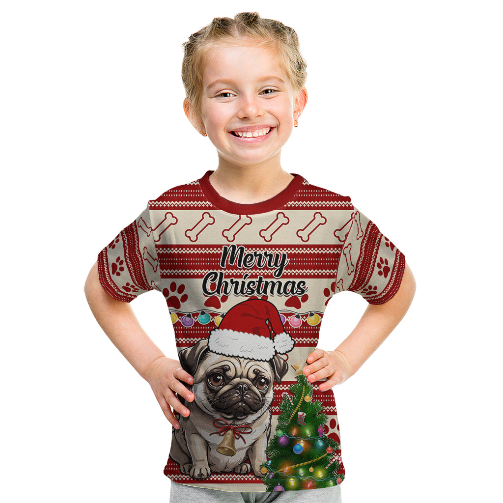 Custom Dog Christmas Kid T Shirt Cute Pug Dog With Xmas Tree - Wonder Print Shop