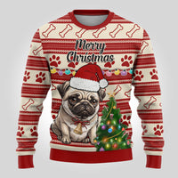 Custom Dog Christmas Ugly Christmas Sweater Cute Pug Dog With Xmas Tree - Wonder Print Shop