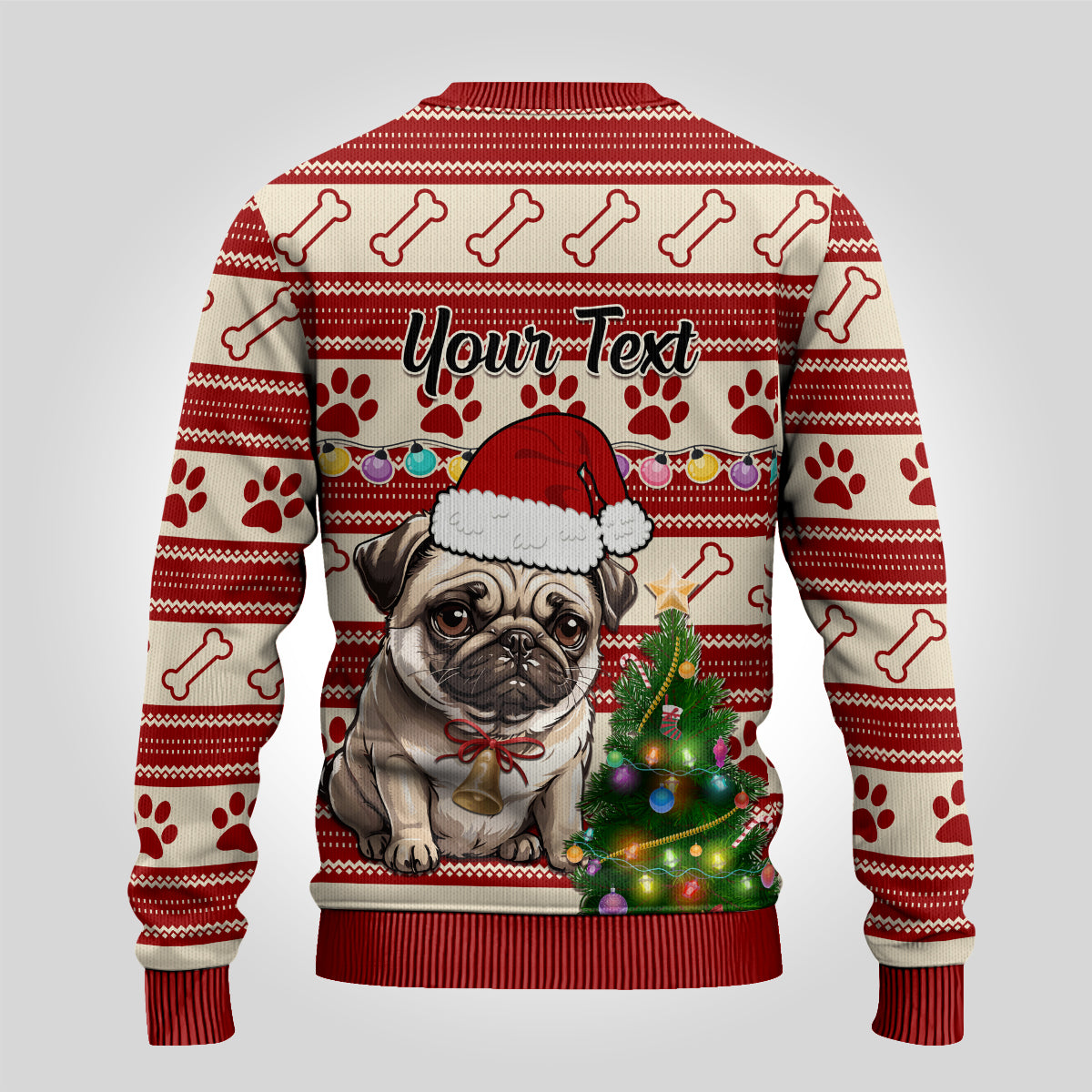 Custom Dog Christmas Ugly Christmas Sweater Cute Pug Dog With Xmas Tree - Wonder Print Shop