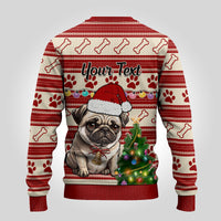 Custom Dog Christmas Ugly Christmas Sweater Cute Pug Dog With Xmas Tree - Wonder Print Shop