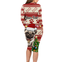 Custom Dog Christmas Long Sleeve Bodycon Dress Cute Pug Dog With Xmas Tree - Wonder Print Shop