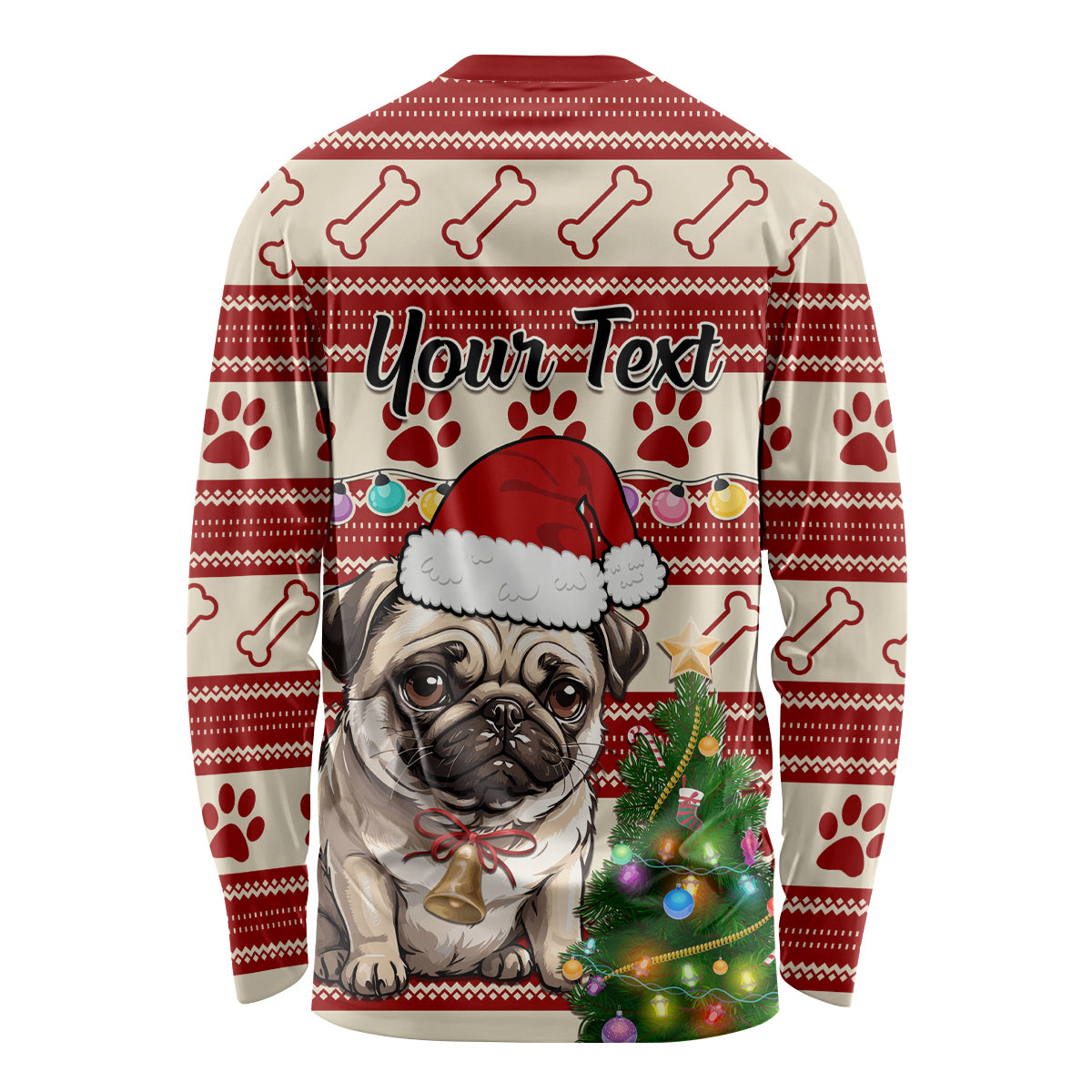Custom Dog Christmas Long Sleeve Shirt Cute Pug Dog With Xmas Tree - Wonder Print Shop