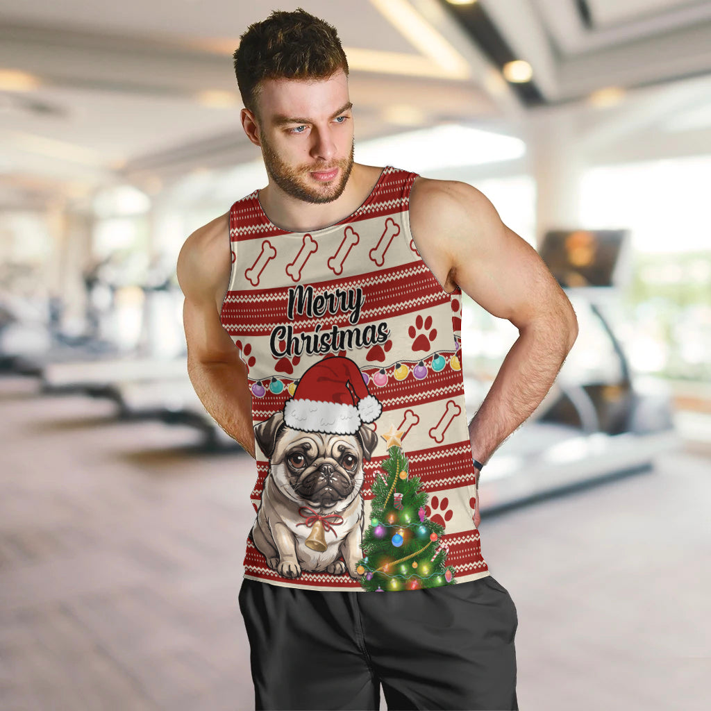 Custom Dog Christmas Men Tank Top Cute Pug Dog With Xmas Tree - Wonder Print Shop