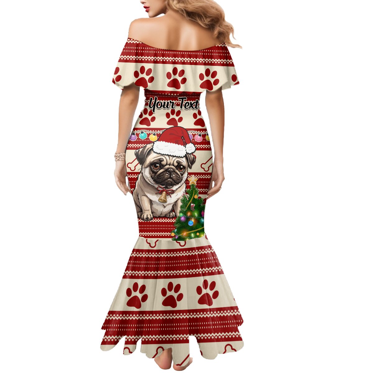 Custom Dog Christmas Mermaid Dress Cute Pug Dog With Xmas Tree - Wonder Print Shop