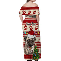Custom Dog Christmas Off Shoulder Maxi Dress Cute Pug Dog With Xmas Tree - Wonder Print Shop