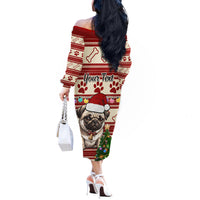 Custom Dog Christmas Off The Shoulder Long Sleeve Dress Cute Pug Dog With Xmas Tree - Wonder Print Shop