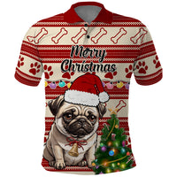 Custom Dog Christmas Polo Shirt Cute Pug Dog With Xmas Tree - Wonder Print Shop