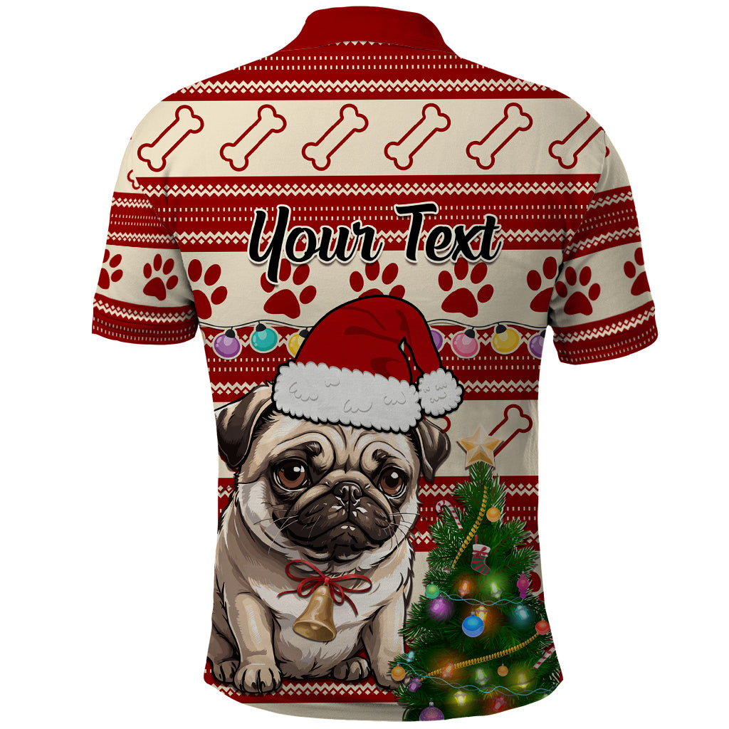Custom Dog Christmas Polo Shirt Cute Pug Dog With Xmas Tree - Wonder Print Shop
