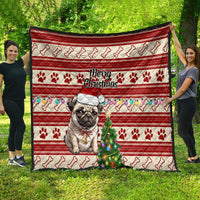 Custom Dog Christmas Quilt Cute Pug Dog With Xmas Tree - Wonder Print Shop