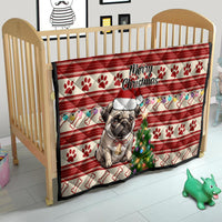Custom Dog Christmas Quilt Cute Pug Dog With Xmas Tree - Wonder Print Shop