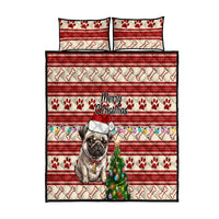 Custom Dog Christmas Quilt Bed Set Cute Pug Dog With Xmas Tree - Wonder Print Shop