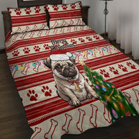 Custom Dog Christmas Quilt Bed Set Cute Pug Dog With Xmas Tree - Wonder Print Shop