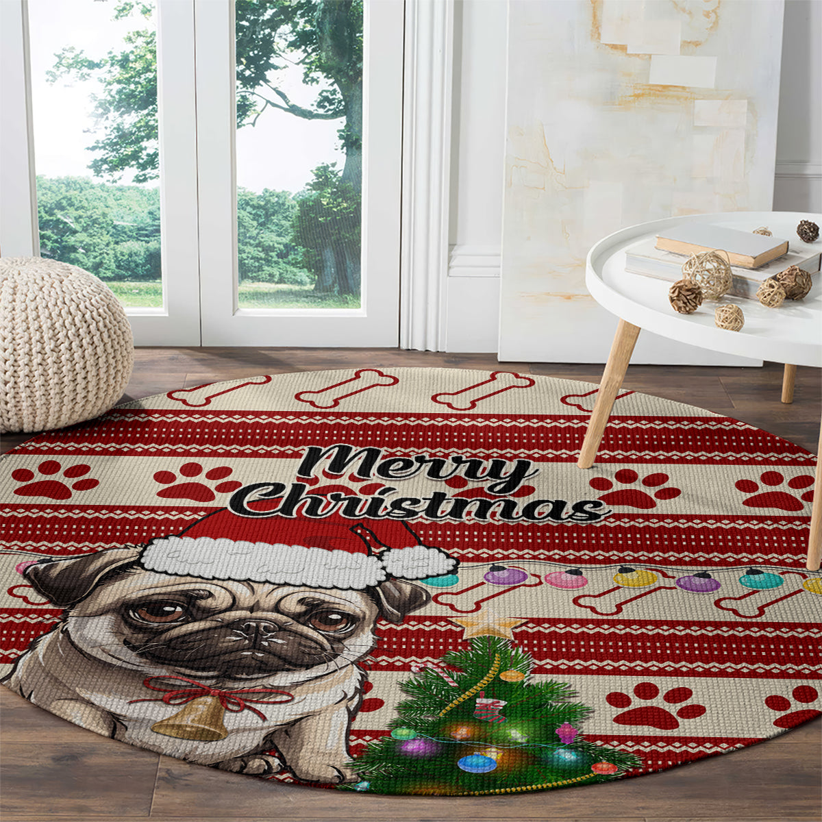 custom-dog-christmas-round-carpet-cute-pug-dog-with-xmas-tree