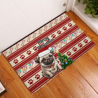 Custom Dog Christmas Rubber Doormat Cute Pug Dog With Xmas Tree - Wonder Print Shop