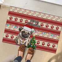Custom Dog Christmas Rubber Doormat Cute Pug Dog With Xmas Tree - Wonder Print Shop