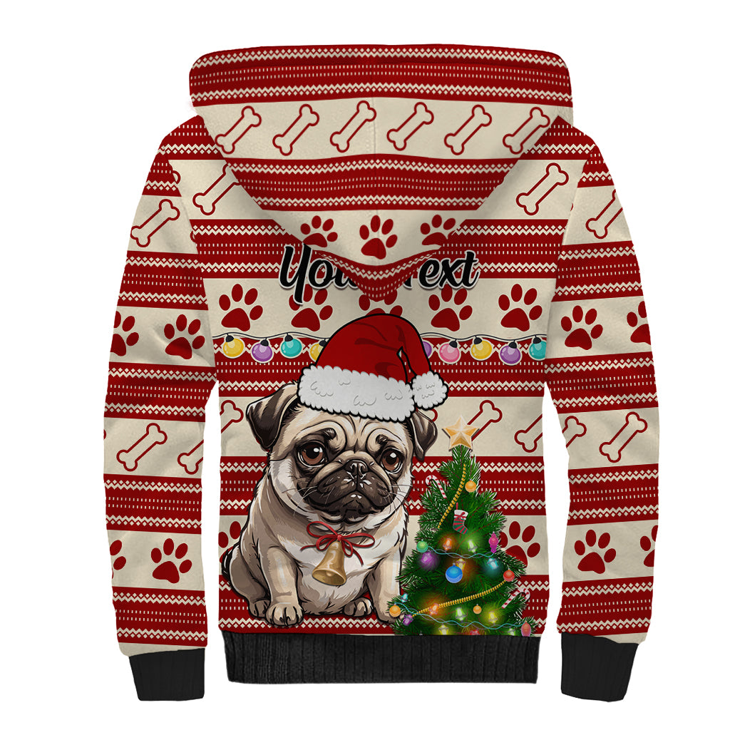 Custom Dog Christmas Sherpa Hoodie Cute Pug Dog With Xmas Tree - Wonder Print Shop