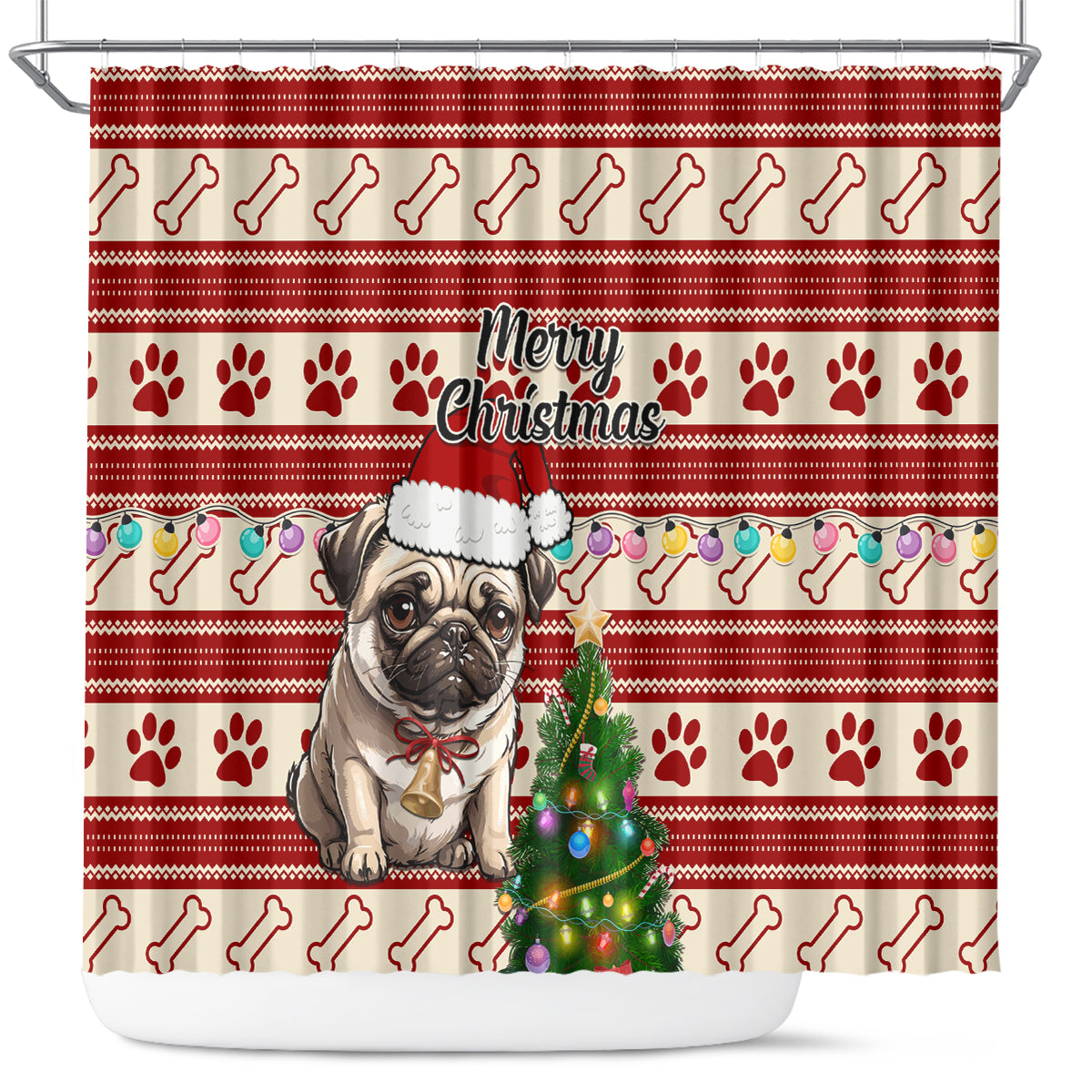 custom-dog-christmas-shower-curtain-cute-pug-dog-with-xmas-tree