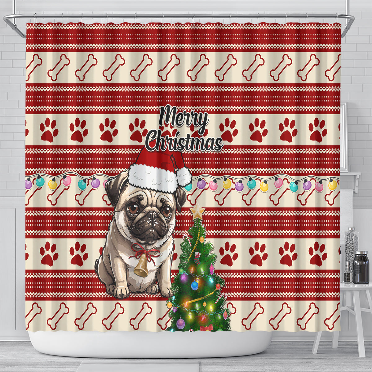 custom-dog-christmas-shower-curtain-cute-pug-dog-with-xmas-tree